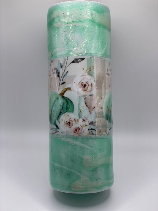 20 Ounce Tri split wiht pumpkin and floral vinyl design