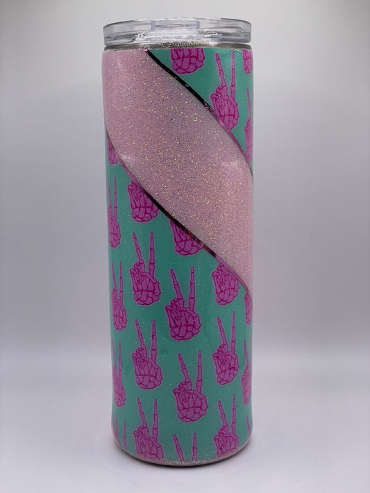 20 ounce skull fingers peace sign in Pink and Teal