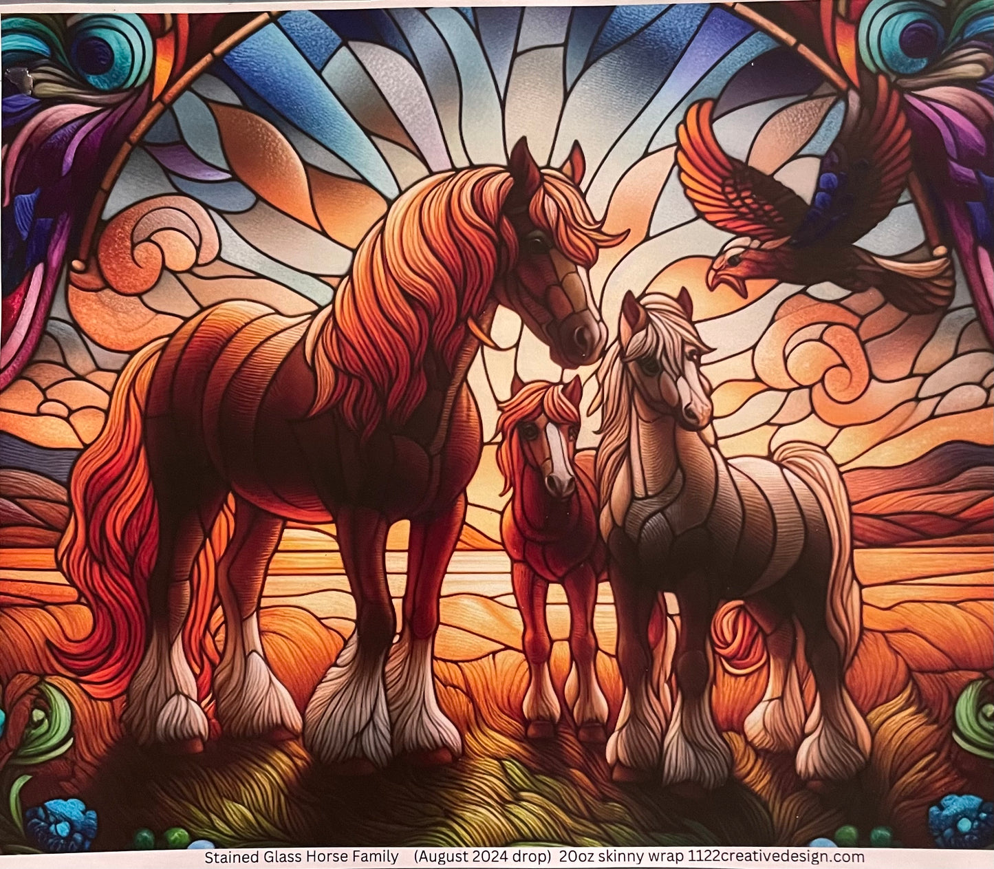 Stained glass horse family 20 ounce