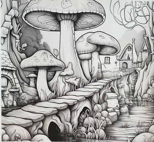 Black White Shroom River Village