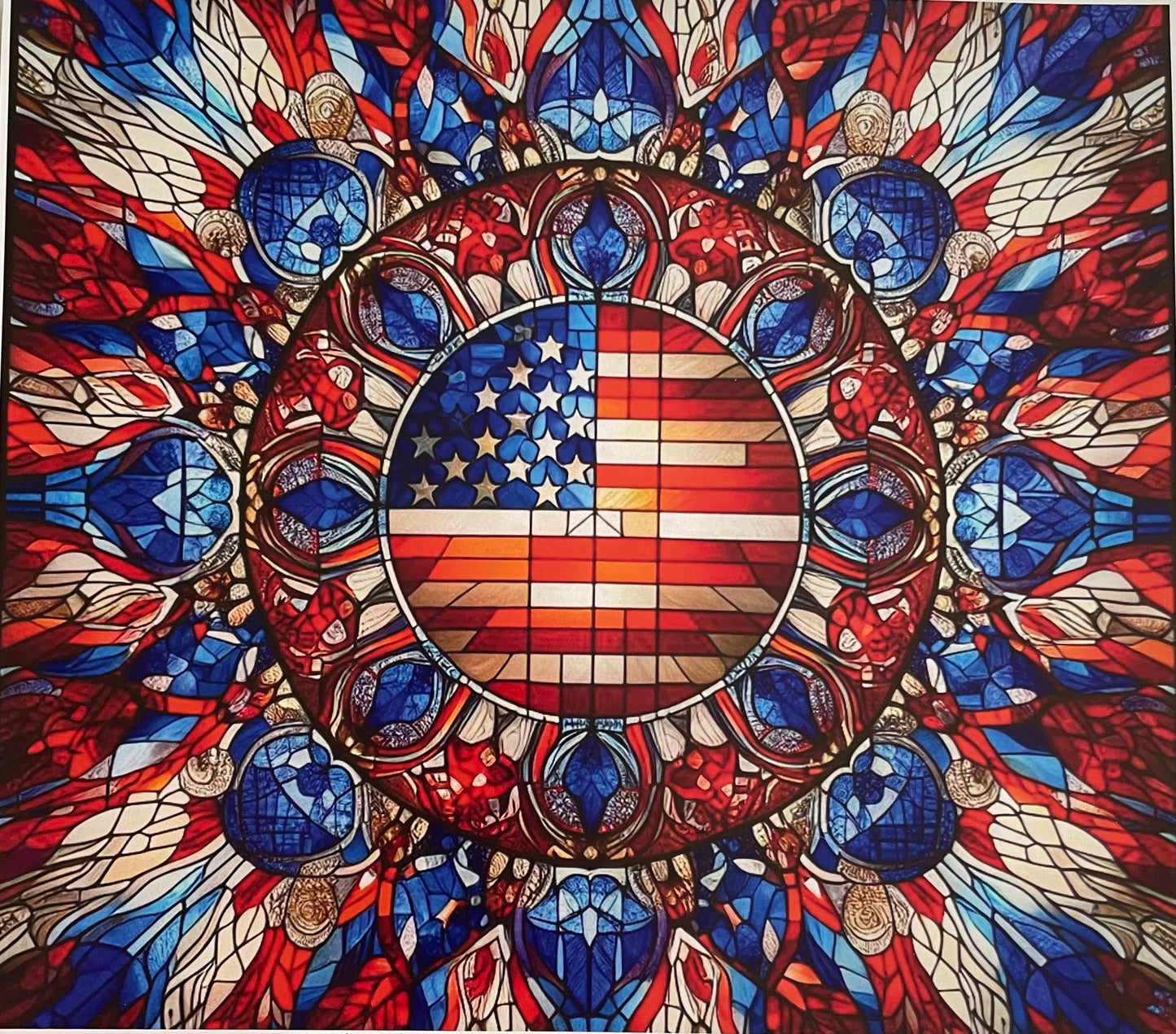 RWB Flag Stained Glass 30 Ounce Detailed