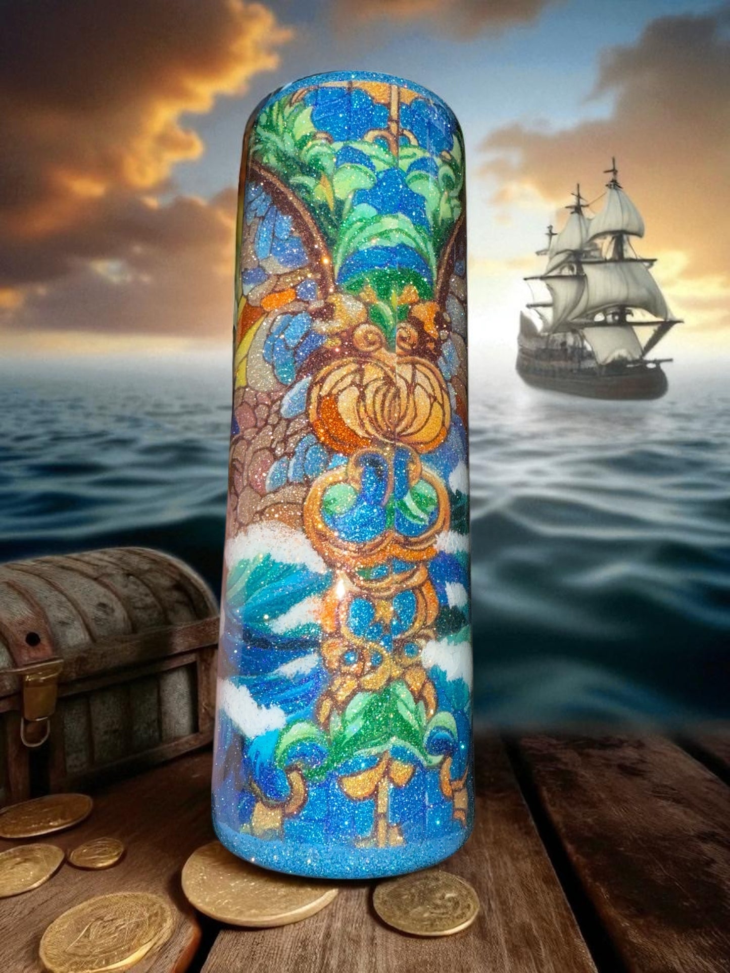30 Ounce Stained Glass Pirate Ship