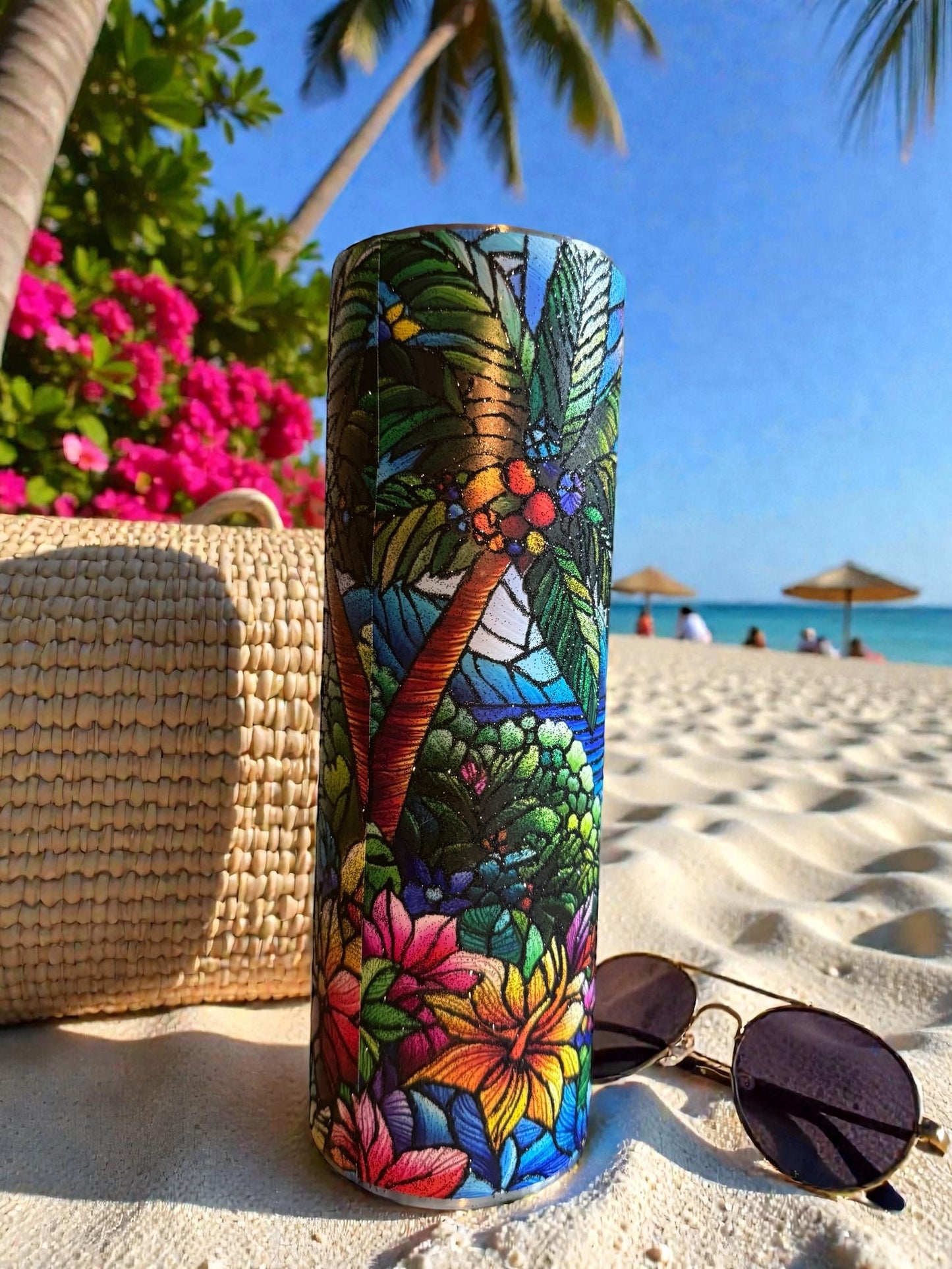 30 Ounce stained glass Beach scene