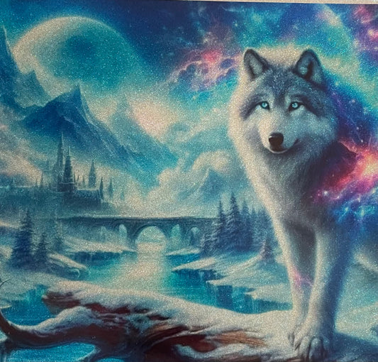 Snow, wolf glitter, vinyl, glow cup, 30 ounce