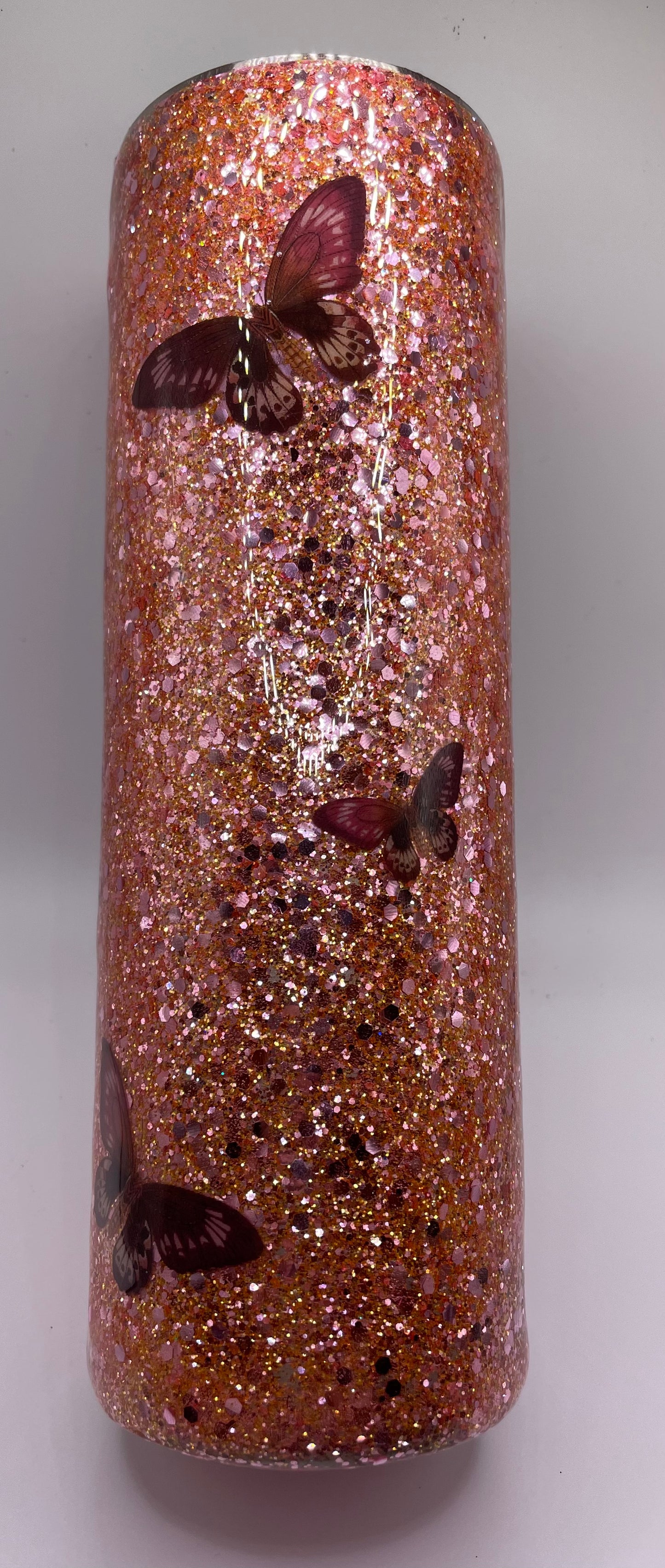 Floral  and Butterfly Glitter Base Tumbler