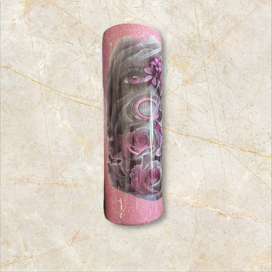 #77. Pink glitter, pink floral, eyes roses, birds tattoo