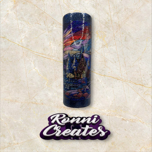 #58. Stained glass. Sunset mountains. 30 ounce