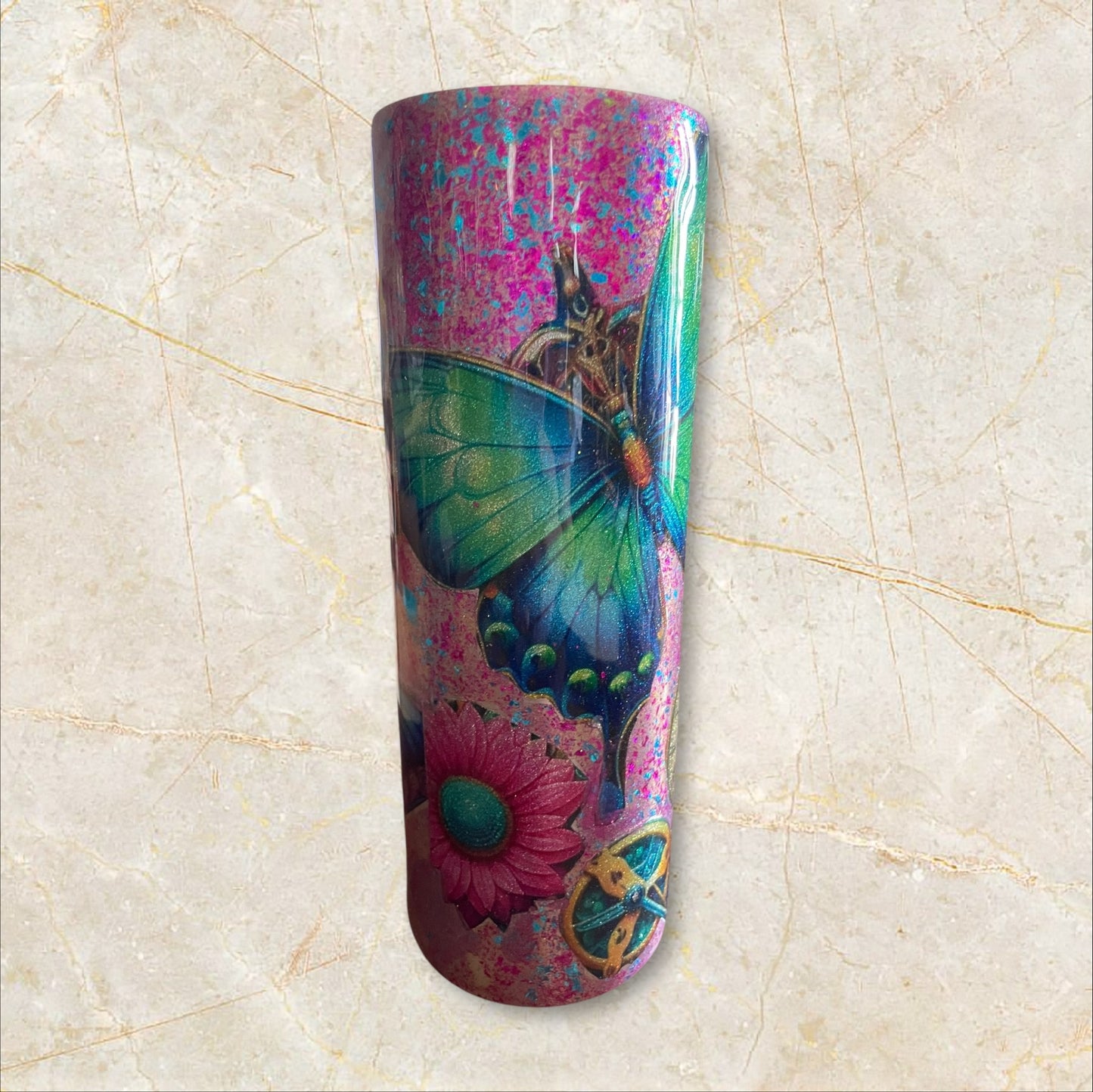 #34.  Pink pigment with butterflies