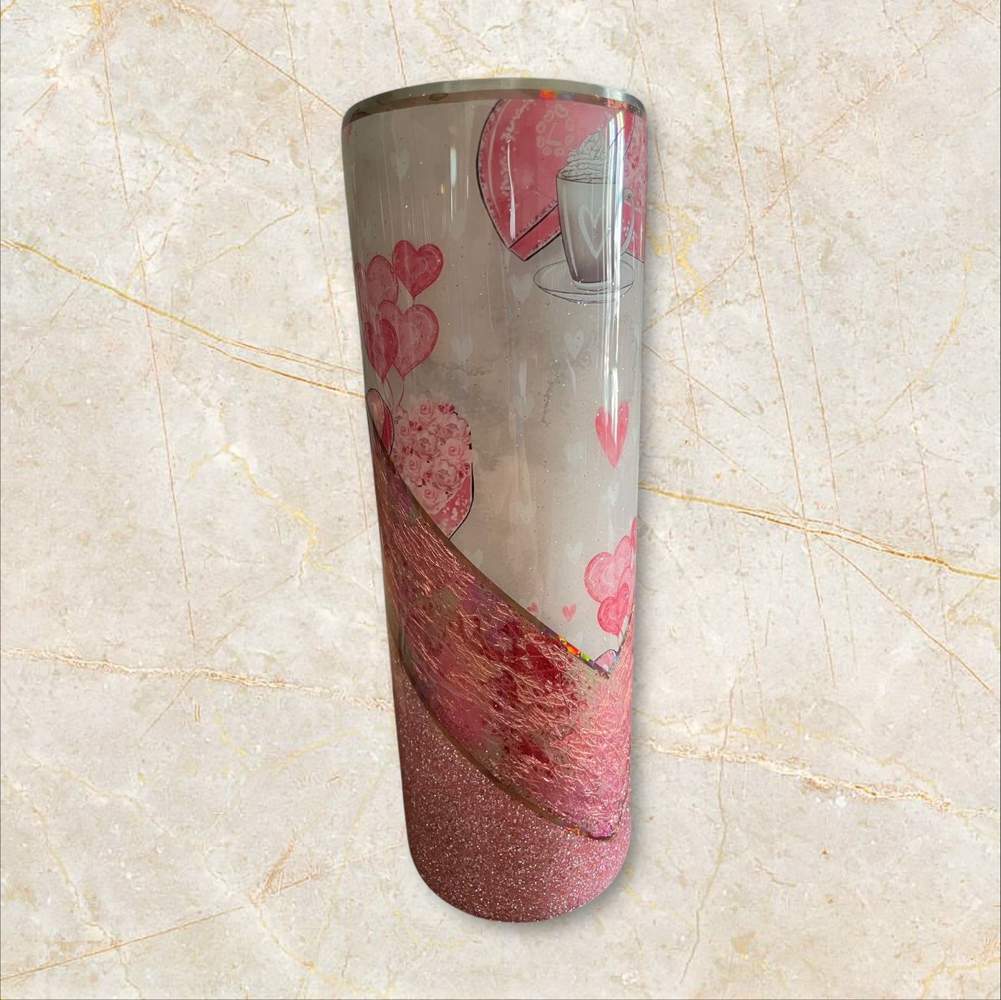 #35.  Pink heart Lacey v. 30 ounce