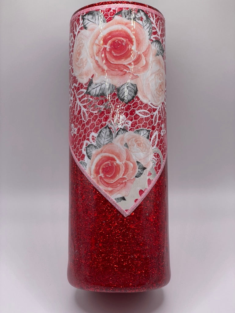 30 Ounce Skinny Red V Split with Floral design