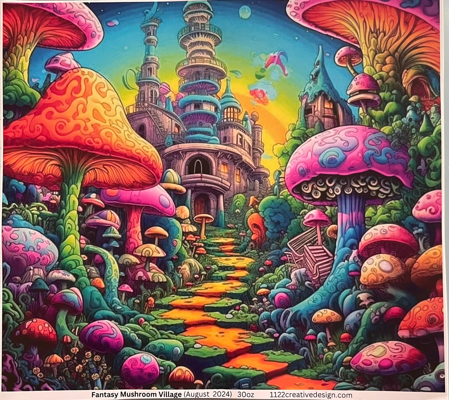 Fantasy mushroom village, 30 ounce