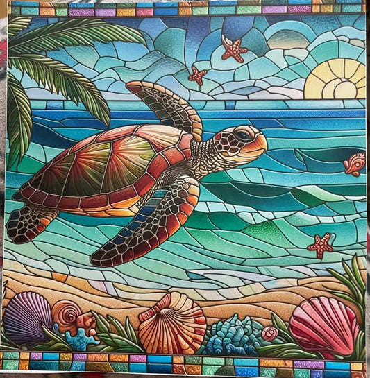 35 Ounce Stained GLass Design Sea Turtle