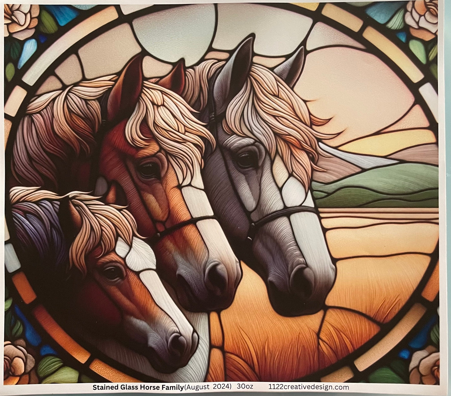 Stained glass horse family 30 ounce