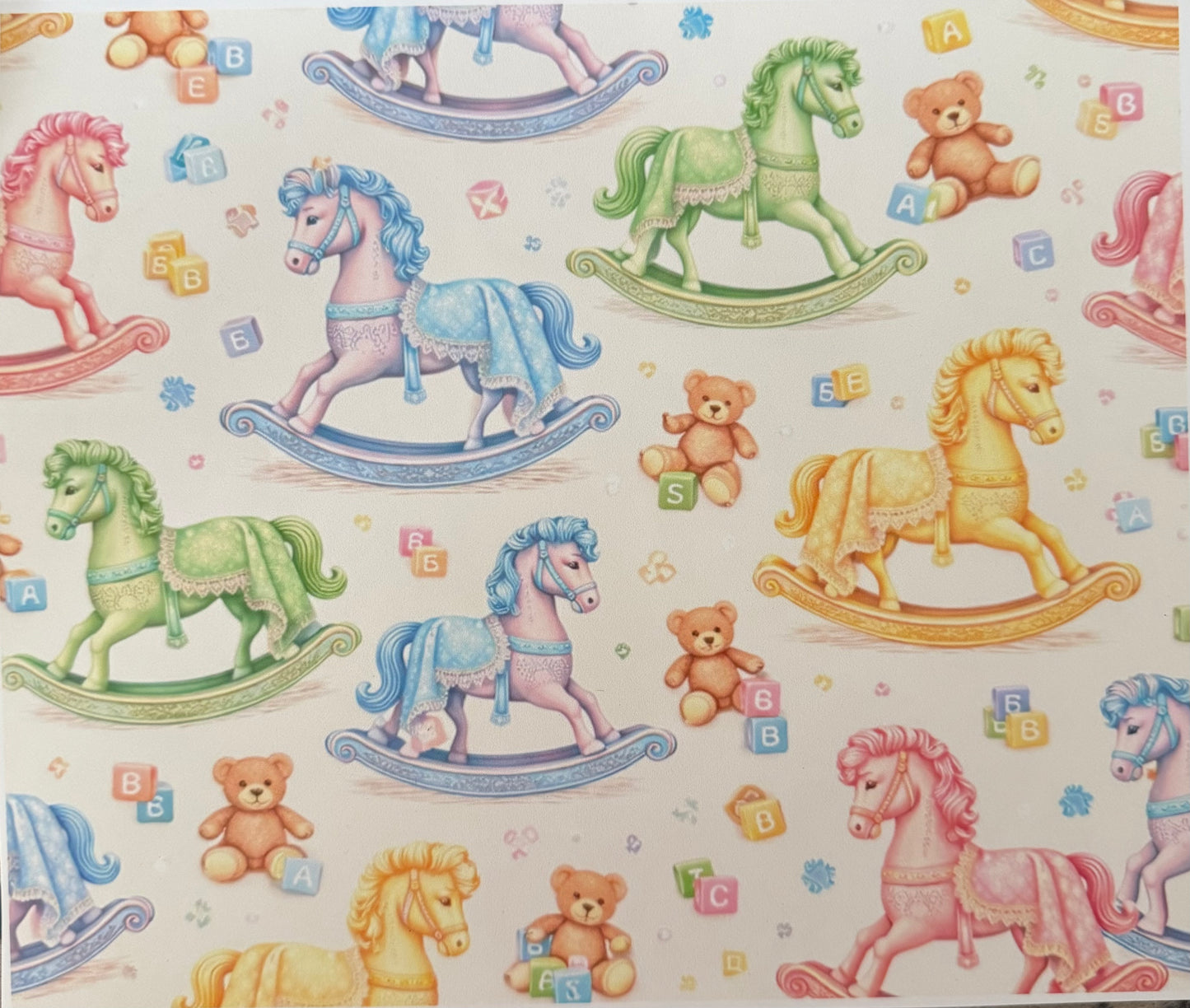 Nursery theme, rocking horse, bears and blocks, 18 ounce dual lid Tumblr