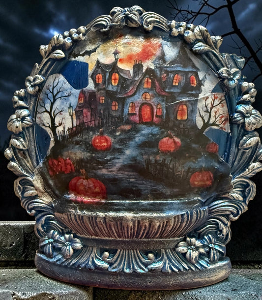 Haunted House Blue Orange magnet or Ornament