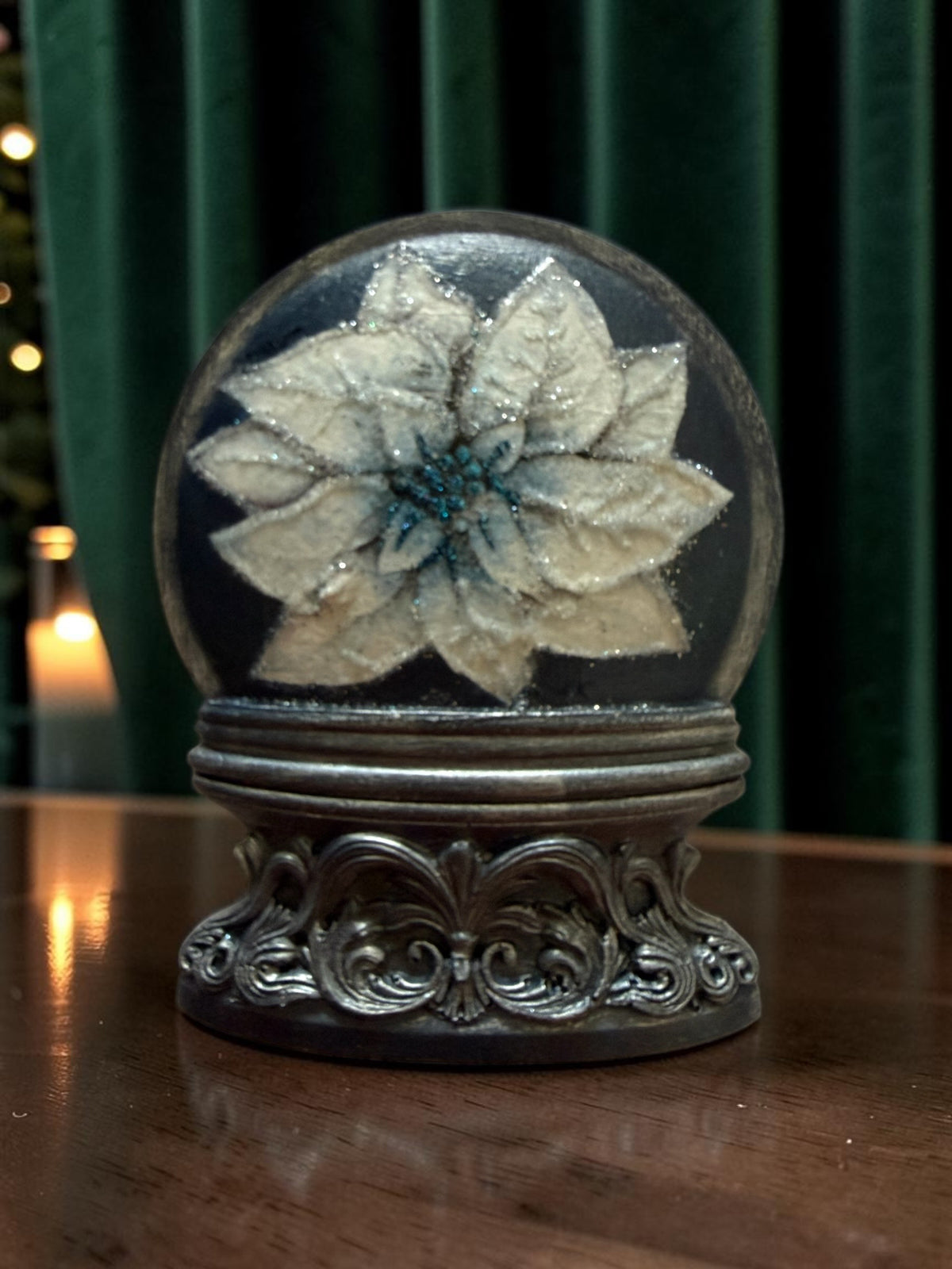 White Flower Snowglobe ornament or magnet