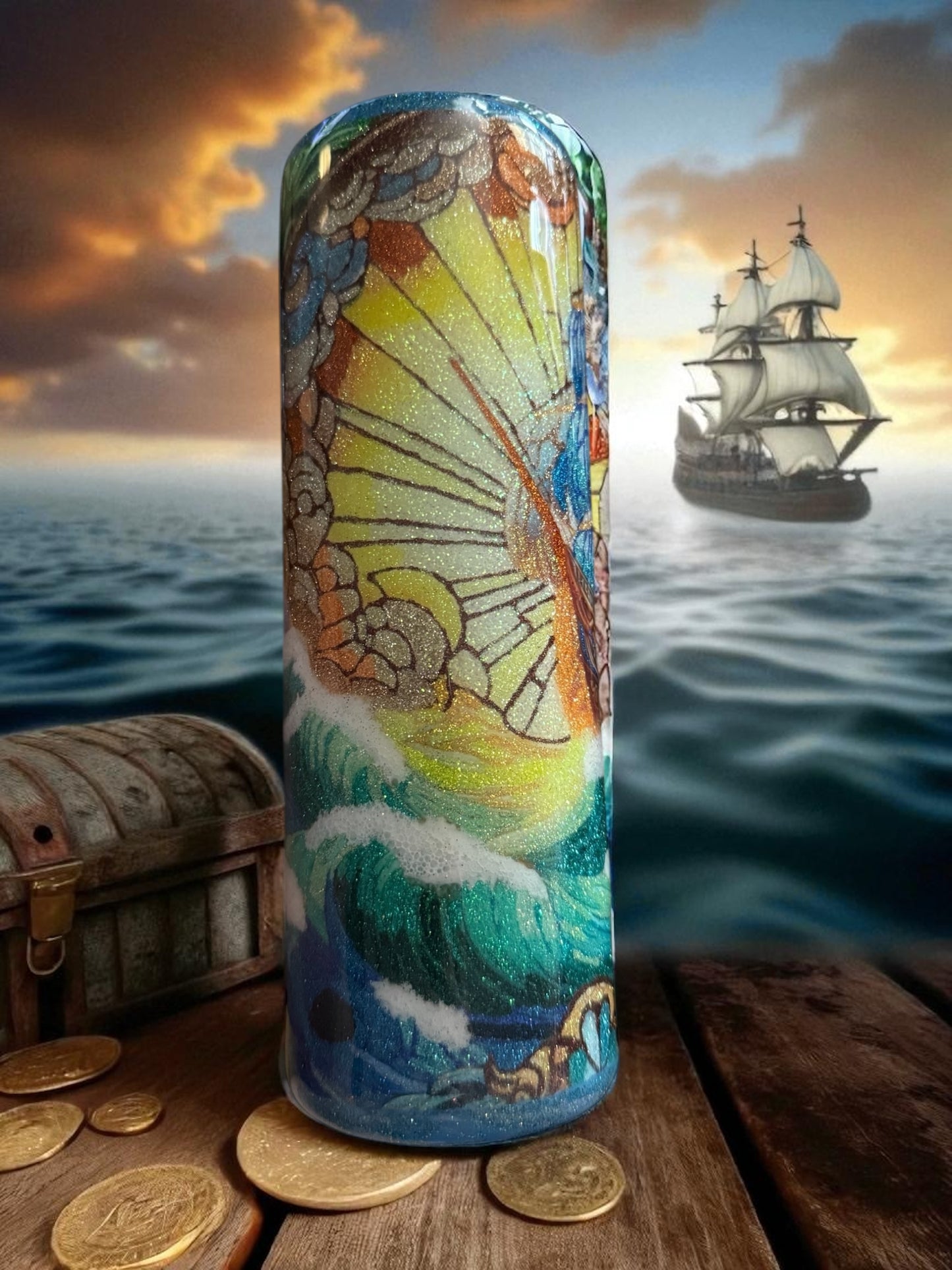 30 Ounce Stained Glass Pirate Ship