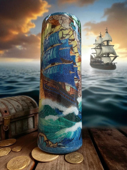 30 Ounce Stained Glass Pirate Ship