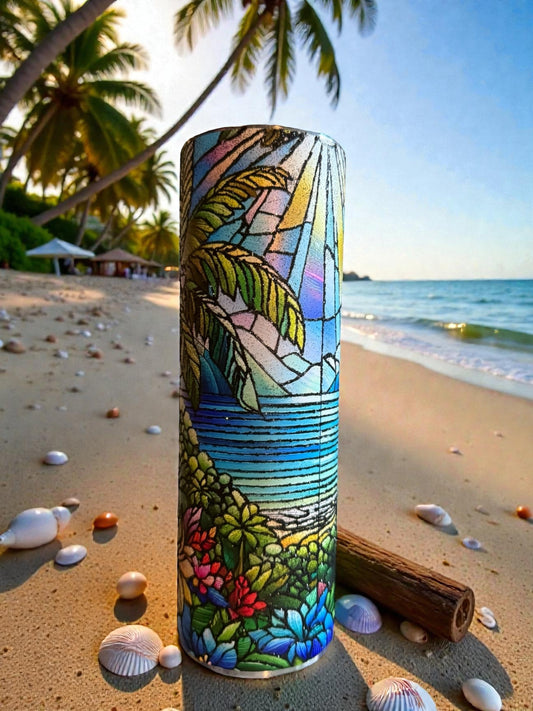 30 Ounce stained glass Beach scene