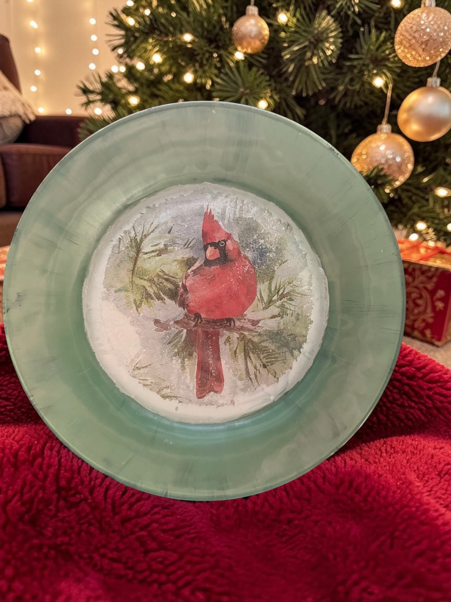 Cardinal with green trim