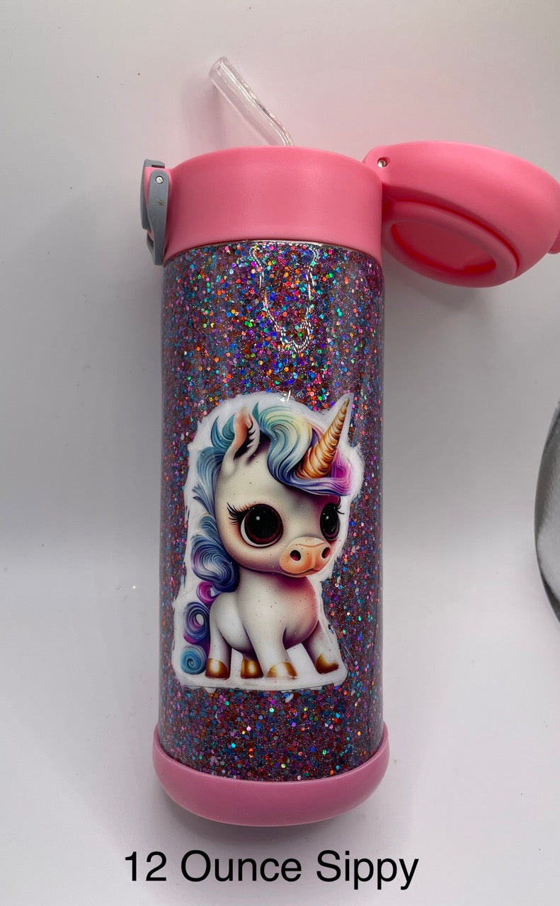 12 Ounce Sippy with Unicorn, Lid Locks