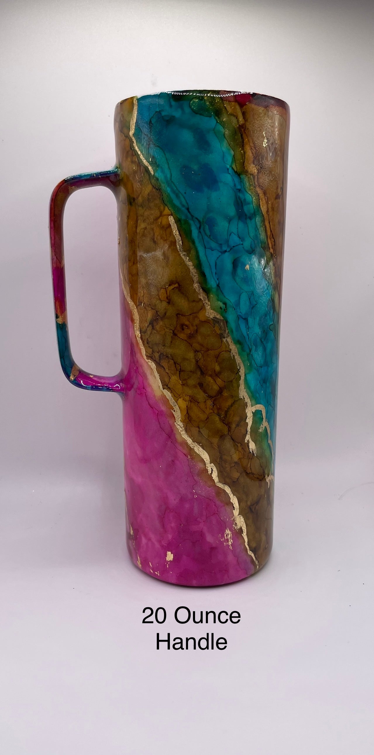 20 Ounce Pink Turquoise Foil Handled Tumbler