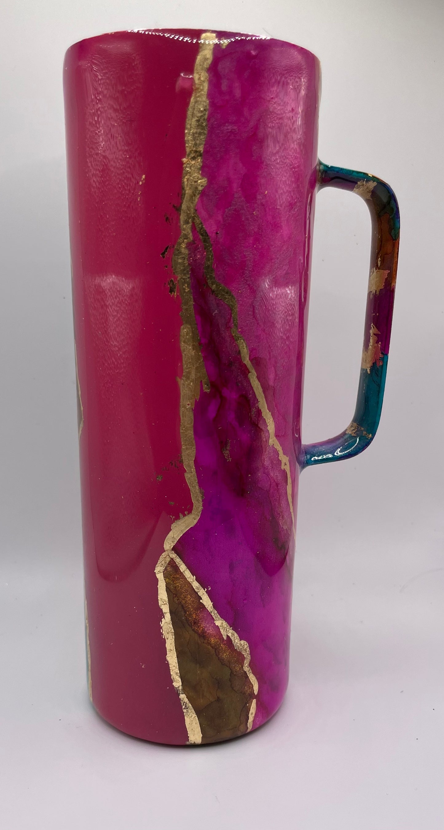 20 Ounce Pink Turquoise Foil Handled Tumbler