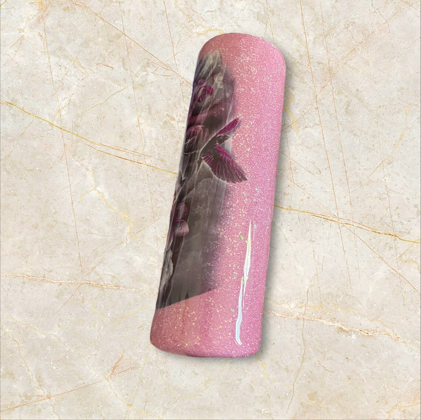 #77. Pink glitter, pink floral, eyes roses, birds tattoo